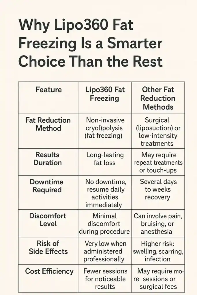 Is it possible to permanently freeze fat cells? 2 Table showing benefits of fat freezing to remove fat cells Southend-on-Sea from Lipo 360