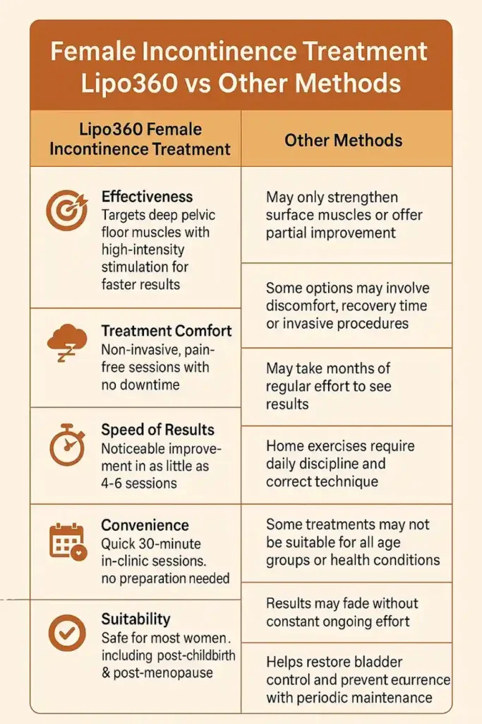 Comprehensive Guide To Female Incontinence Treatment Options 1 Table showing benefits of incontinence treatment Southend-on-Sea